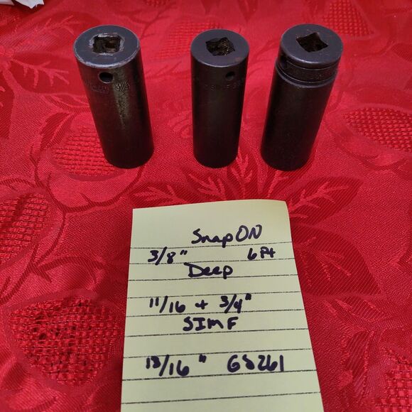 Snap On 3/8" Drive 3pc 3/4 11/16 SIMF 240 220 + 13/16 GS261 Deep Impact Socket